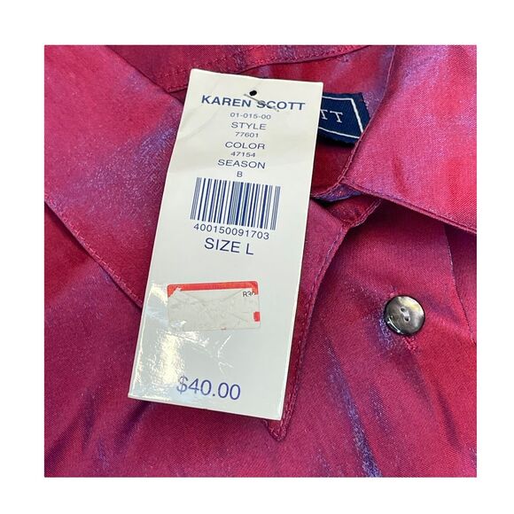 Karen Scott Shirt Women's Large Red Rayon Long Sleeve Classic Fit Button-Up - Picture 3 of 8